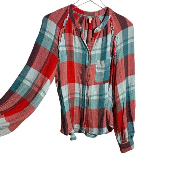Pilcro Anthropologie size Small breezy plaid button down shirt top long sleeve - Picture 2 of 8